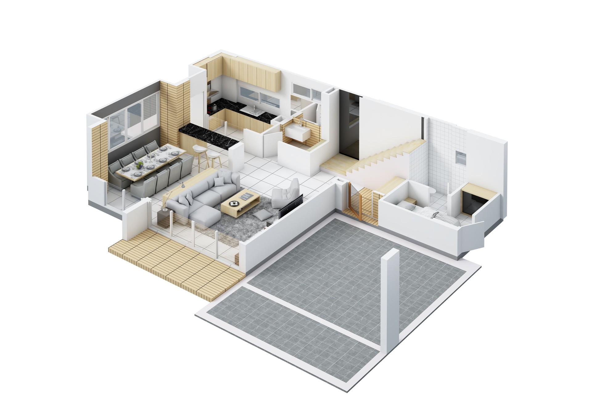 Floor plan top view. House interior isolated on white background. 3D render